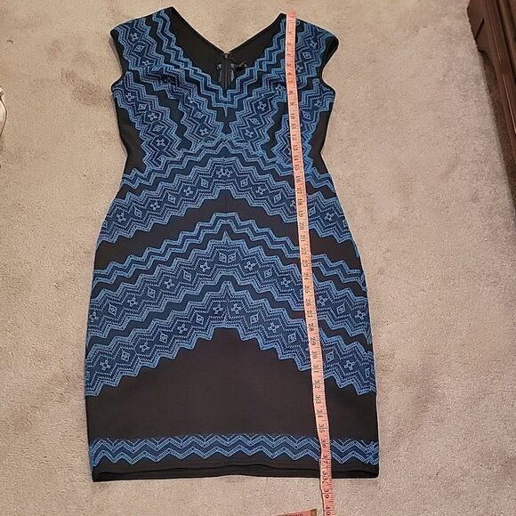 Tadashi Shoji teal black geometric sheath dress sz 8 - Picture 6 of 9